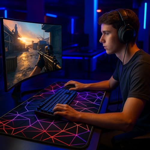 Image of Large 800x300mm 3D Geometric Design Mouse Pad for PC | Desk Mat, Mouse Pad Gaming, Mouse Mat,LaptopMat for Desk, Keyboard Mat,Desk Pad Large, Big Mousepad for Computer Table
