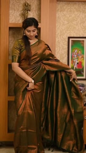 Image of Flosive Women's Kanjivaram Silk Saree With Beautiful Blouse With Zari Border