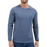 ZVX Men's Solid Color Long Sleeved T-Shirt Casual Top for Spring and Autumn Daily Top Mist Blue 3X-Large