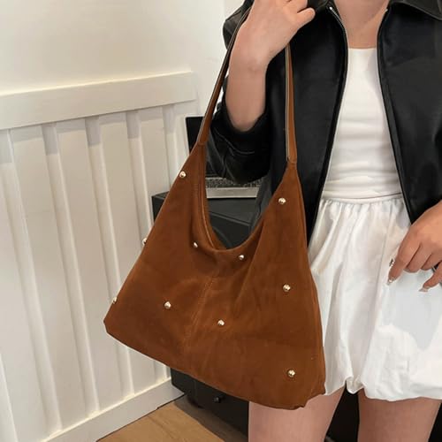 Studded Bag for Women Velvet Slouchy Studded Purse Vegan Leather Tote Shoulder Bag 90s Purse Trendy Retro Hobo Bags3