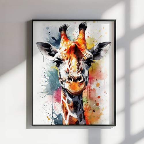 Affiche aquarelle girafe haut de gamme, peinture pop art arc-en-ciel 60x80cm
