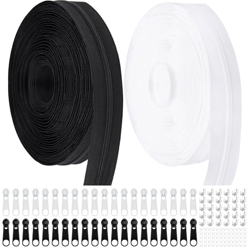 Fermeture éclair sans fin avec curseur, 3 mm 18 m en nylon, fermeture éclair sans fin au mètre et curseur en métal pour vêtements, sacs, trousses, linge...