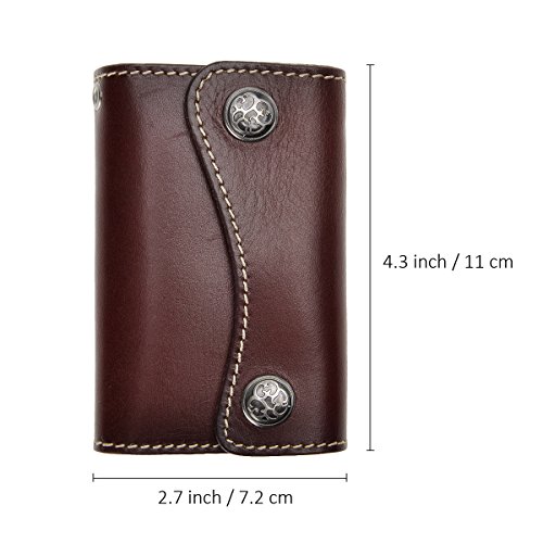 ZLYC Genuine Leather Keychain Key Wallet 6 Hook Button Closure Key Holder Case with Card Holder3