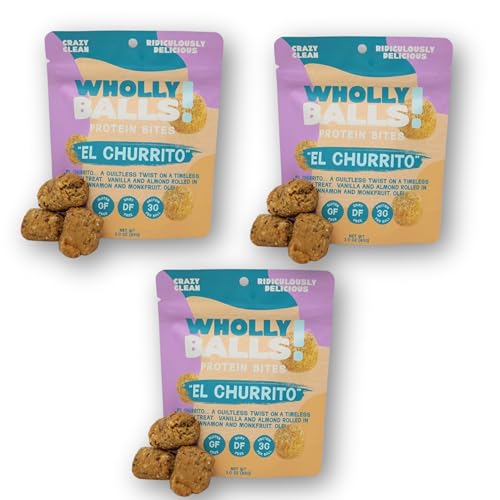 Image of Wholly Balls Protein Bites a€ inch Healthy Plant-Based Snack | High Protein, Low Sugar, Gluten-Free Energy Balls (Pack of 3, El Churrito)
