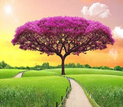 Broderie diamant 5D complet arbre pourpre : strass brillants et toile 30x40 cm haute définition