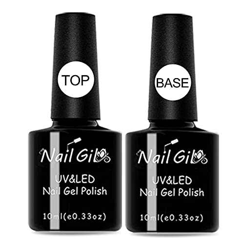 NAILGIL Gel Top Coat and Base Coat Gel Nail Polish, 2 Pcs 10ml No Wipe Gel Top and Base Coat, New Upgraded Formula, Long-Lasting Gloss and Shiny Finish For Home DIY and Nail Salon