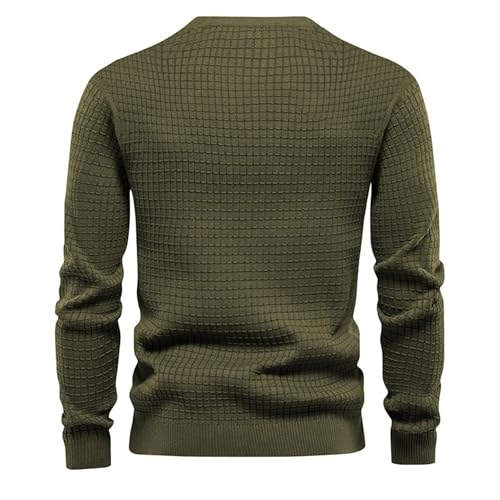 Mens Waffle Crewneck Pullover Sweater Long Sleeve Casual Knitted Sweaters Solid Color Thermal Fall Pullover Top4