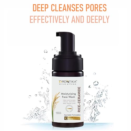 Image of Drontika Wild & Pure Rice Ceramide Foaming Face Wash - 100% Natural Brightening Cleanser for Smooth, Hydrated & Even-Toned Skin - Gentle, Sulfate-Free - 300ml