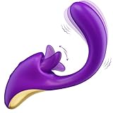 G Spot Vibrator Sex Toys, Thrusting Dildo for Women Couples 2 in-1 Vibrators with 9 Vibrating & Tongue Licking Modes for Clitoral G Spot Anal Stimulation, Purple Adult Sex Toys & Games