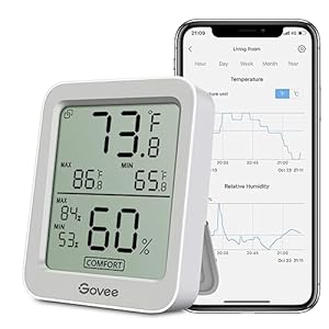Govee Bluetooth Digital Hygrometer Indoor Thermometer, Room Humidity and Temperature Sensor Gauge with Remote App Monitoring, Large LCD Display, Notification Alerts, 2 Years Data Storage Export, Grey