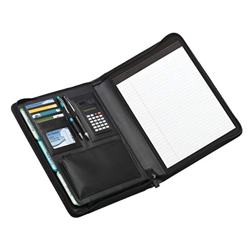 Office DepotÂ® Brand Leather Padfolio, Zipper Closure, Black