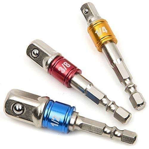 Drill Set bit 1 Pc Wrench Socket Adapter Drill Bit Hex Shank 1/2 1/4 3/8 with Steel Balls Driver Drill Impact Socket Extension Bit Adapter Drill Collet Adapter(3 in 8)