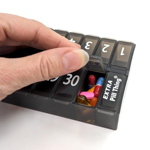 Image of Once-a Day Monthly Pill Organizer Removable Lid for Easy Loading - Large Compartment Pill Box Medications for Entire Month Plus a Compartment for Extra Pills BPA Free