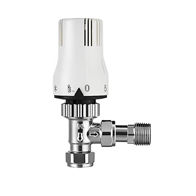 Pro Classic Universal Thermostatic Radiator Valve (TRV) | Angled TRV for 8mm, 10mm & 15mm Pipework | Includes Reducers for 8mm & 10mm | Polished Chrome Finish | Efficient Temperature Control