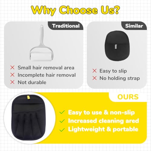 Image of Qpets Pet Hair Removal Glove, Anti-Static Pet Deshedding Grooming Glove, 5-Finger Design, Mesh Fabric & Wrist Strap Design, Quickly Remove Shedding Cat Dog Hair on Couch, Bed, Clothes (21.5x17CM)