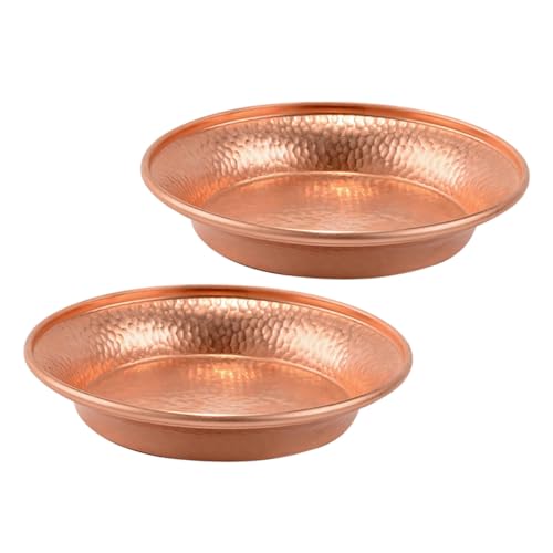 ELAYARD 2個藏銅製仏具供奉盤 多機能チベット曼荼羅デザインの純銅製聖水盤 神棚水入れや祭壇用の装飾用仏壇花瓶としても