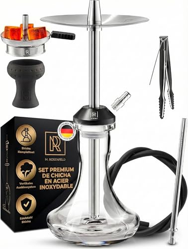 M. ROSENFELD Chicha Kit Complet acier inoxydable narguilé ensemble - SSS voyage Narguilé avec 2! Têtes et accessoires Set petit incl. Tuyau de 150cm avec...