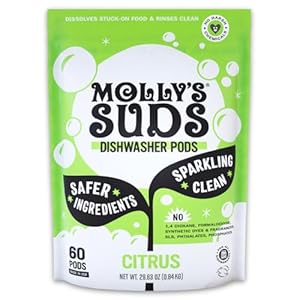 Molly’s Suds Dishwasher Pods | Clean Dishwasher Detergent, Cuts Grease & Rinses Clean (Residue-Free) for Sparkling Dishes | 60 Auto-Release Tabs (Citrus)