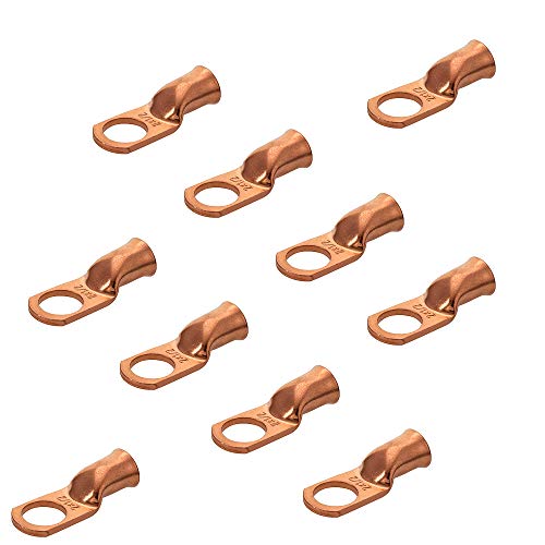 🔥 Flash Sale 10pcs Purple Copper Terminal Lugs 2 AWG Battery Cable Ends Tubular Bare Copper Eyelets Ring Terminal Connectors(2 AWG - 1/2'' Ring)