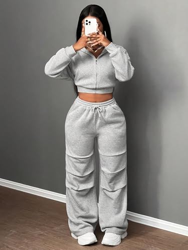 Image of Q - RIOUS Women's Baggy Mid Waisted Lounge Sweat Pants with Drawstring Athletic Flared Joggers with Pockets