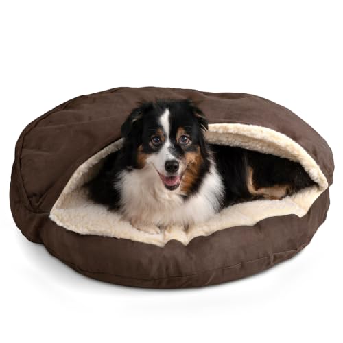 Image of Snoozer Cozy Cave Dog Bed, Round Covered Dog Bed, Hot Fudge (L)