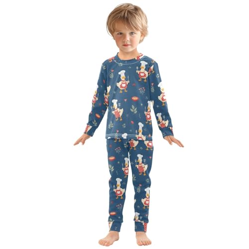 Pajama Sets Long Sleeve Chef Ducks Cooking Pattern Soft Comfy Sleepwear 2 Piece PJS 3-8T2