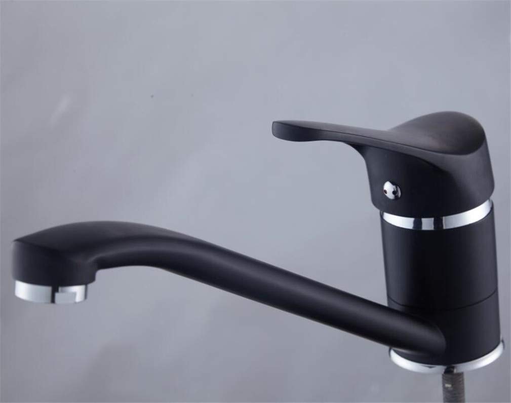 Grifo Del Fregadero De La Cocina Montado En La Cubierta Mezclador De Agua Fría Y Caliente Agua Cromo Mix Negro Grifo Mezclador Rotación De 360 ​​Grados Mezclador De Lavabo Con Aireador, Negro