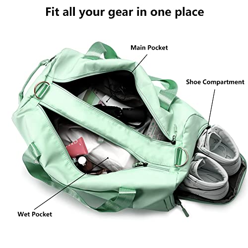 Image of Gym Duffle Bag For Women, Waterproof Travel Duffel Bags Carry On Shoulder Bag, Light Weight Weekender Bag With Shoe Compartment For Sports Overnight Trip School Camping, green, medium, Duffle Bag