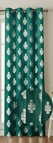 Image of Premium Velvet Window Curtains 5 Feet, Golden Foil Matka Design Room Darkening Curtains for Window, Thermal Insulated Parda - 4 feet x 5 feet (48 x 60 Inch) - 1 Pcs Aqua Colour