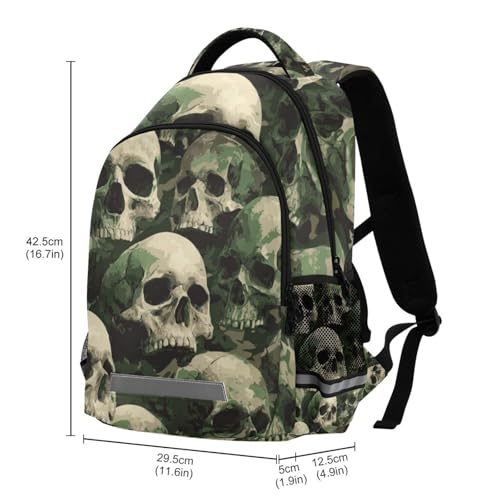 Green Skull Kid's Elementary Middle School Backpack for Son Daughter, Age 6-12 Back to School Backpack Bookbag Schoolbag for Boys Girls3