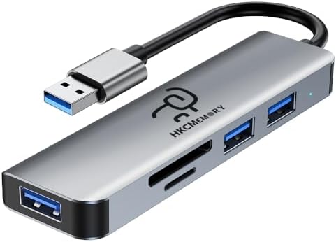 USB A Hub 5-in-1 Aluminum Adapter, with USB 3.0, USB 2.0 Ports, S...