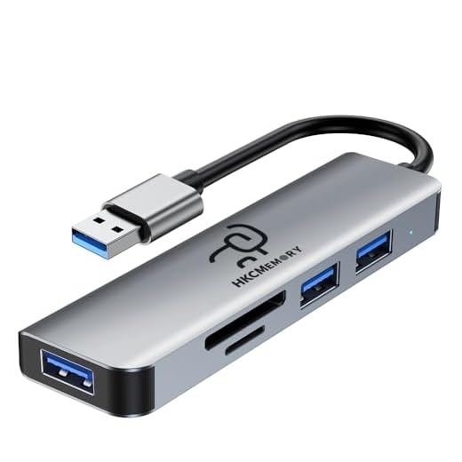 HKCMEMORY USB A Hub 5-in-1 Aluminum Adapter, with USB 3.0, USB 2.0 Ports, SD/TF Card Reader, for A Port Laptop, PC, Desktop,PS4/5, Xbox and More