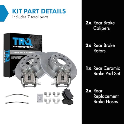 Image of TRQ Rear Brake Pad and Rotor Set Ceramic Rotors Calipers Compatible with 2010 Volkswagen Golf 2010 Jetta