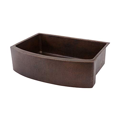 Premier Copper Products KASRDB33249 33-Inch Hammered Copper Kitchen Rounded Apron Single Basin Sink, Oil Rubbed Bronze