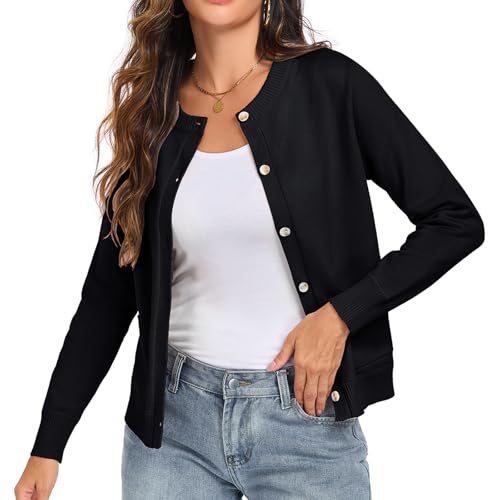 Oymyakon Women Button Down Cardigan Sweaters Long Sleeve Crew Neck Knit Sweater Lightweight Open Front Top Outwear Coat3