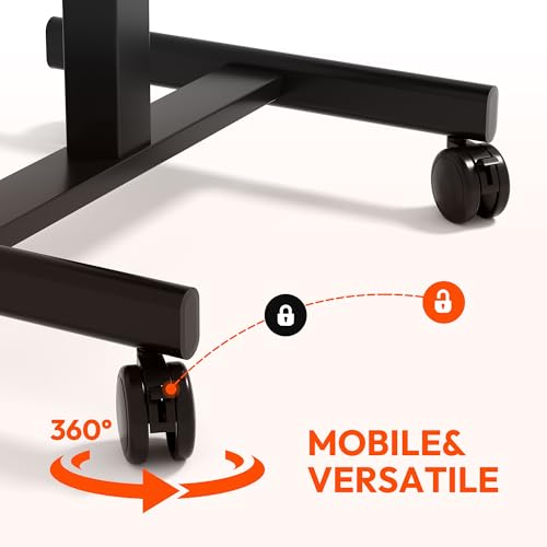 Image of Standing Desk on Wheels, Pneumatic Adjust, Carbon Fiber+Black