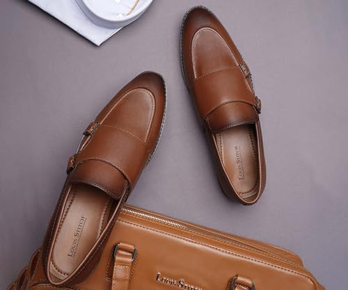 Image of LOUIS STITCH Oxford Formal Shoes for Men | Slip-on Monk Style | Office Shoes for Men | Ideal for Business, Casual, Parties | Solid Russet Tan UK Size 07 (LSRG FM)