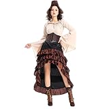 [Diki Home] 海賊 ハロウィン衣装 女性用 パイレーツオブカリビアン風 大人用 海賊帽付 コスチューム衣装 仮装 ハロウィーン・クリスマス・ COSPLAY仮装 変装 コルセット付き (アプリコット, S)