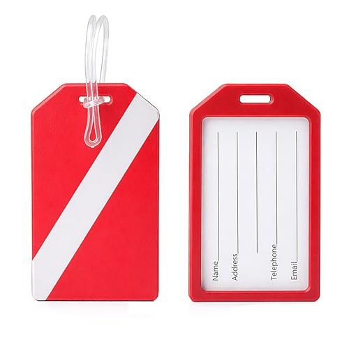 Image of 2 Pack - Scuba Flag Diver Down Luggage Tags - Heavy Duty for Suitcases & Dive Gear Bags - Nautical Travel Bag Tag - Durable TSA Approved with Plastic Loop & Contact Display by Specialist ID