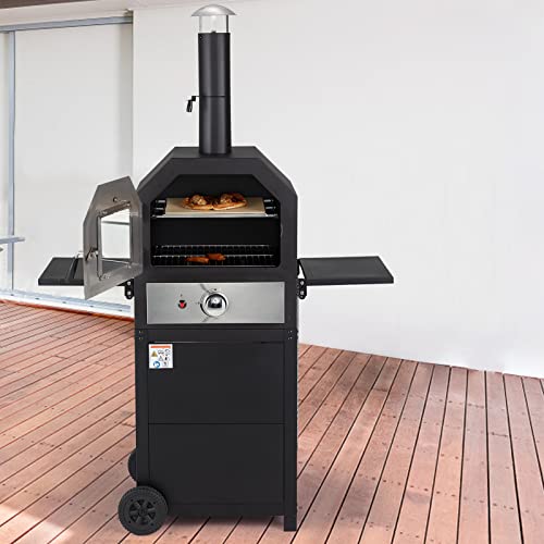 Vicluke Propane Gas Pizza Oven, CSA Approved Portable Outdoor Pizza Oven with 2 Foldable Shelves and Wheels, Smokeless BBQ Oven Set Pizza Maker for Party, Camping or Spring Hikingï¼ˆGas Tank is excluded