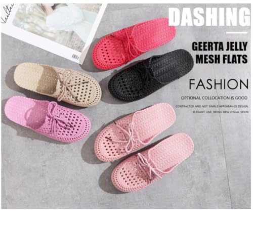 Jelly Mules for Women Woven Mesh Jelly Beach Sandals Slip On House Slippers Lace Up Hollow Water Slides Barefoot Dress Shoes Waterproof Lightweight Breathable Backless Tennis Shoes Indoor Outdoor3