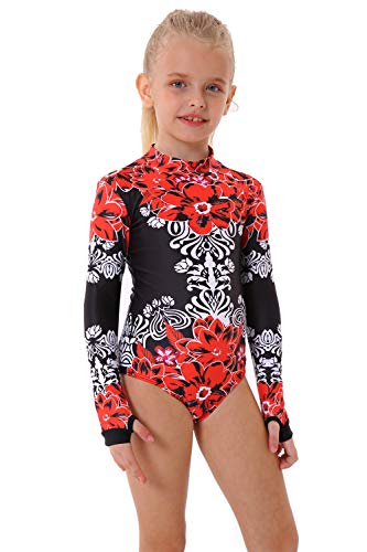 YOLIPULI Mother and Daughter Swimwear Family Matching Swimsuit Womens Rashguard Girls Swimwear Red Floral Print Girl 4-5 Years Old - Thumbnail 4