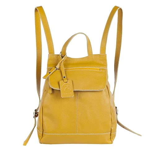Mochila em Couro Genuíno para Estilo e Durabilidade Ideal para Trabalho,Viagens e Passeios (Mostarda)