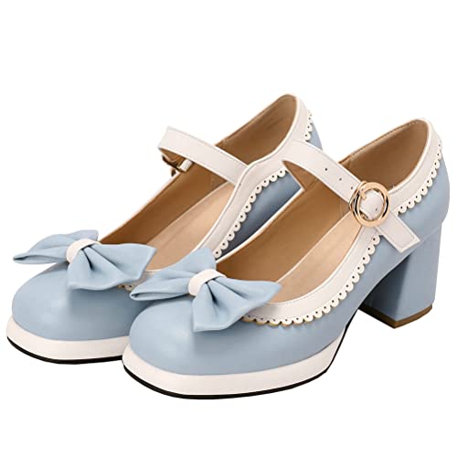 LUXMAX Women Bow Mary Jane Wingtip Shoes Platform Chunky High Heel Oxford Kawaii Pumps Block Heel Buckle Cute Pumps