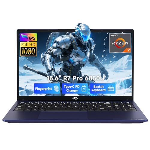 NIMO 15.6' Light-Gaming-Laptop, 8 Cores AMD Ryzen 7 Pro 6850U 32GB LPDDR5 RAM 1TB SSD (Beat i7-1360P Up to 4.7GHz) AMD Radeon 680M GPU IPS FHD Computer with 100W Type-C Fingerprint Backlit Keyboard