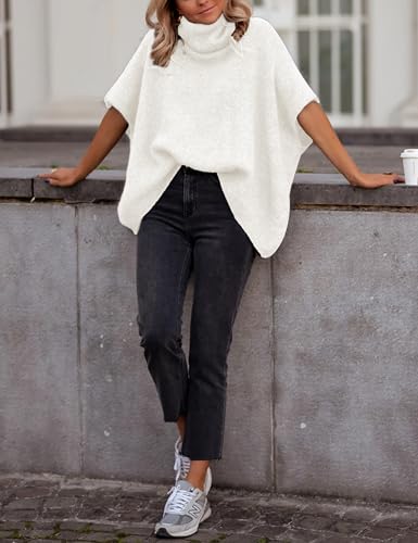 Womens Turtleneck Batwing Sleeve Sweater Knitted Oversized Chunky Short Dolman Tops3