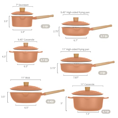 KASANOVA 12Pcs Pots and Pans set, Nonstick Cookware set, Die-cast Aluminum cookware, Kitchen Induction Pots and Pans cooking set, Lid design, PFOA-free, Orange Pink (Pink)