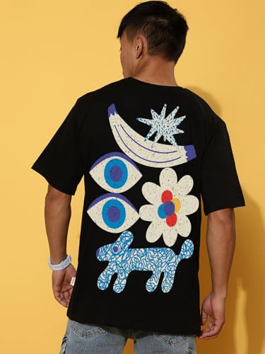 Image of Veirdo Pure Cotton Oversized Loose Fit Drop Shoulder Graphic Printed Men's Half Sleeve T-Shirt (Sizes: S to 2XL)