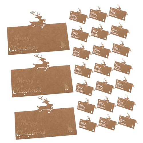 LEDMOMO 50個クリスマス席札カード 雪の結晶とトナカイのカットアウトデザイン 牛皮紙製 テーブル用ネームタグ パーティー 結婚式 ホリデー