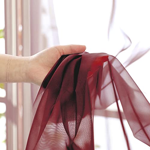 Image of OVZME Burgundy Sheer Curtains - 96 inch Length 2 Panels Set for Living Room Bedroom, Christmas Gorgeous Window Decoration for Party & Backdrop & Canopy, Burgundy, Each 42Wx96L